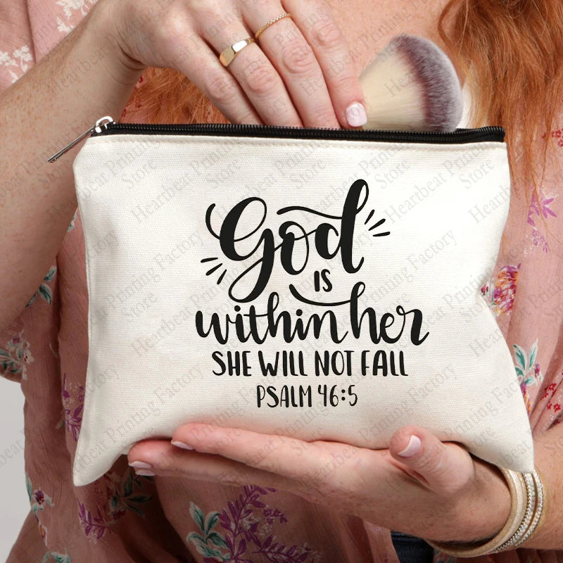 Be The Light Pattern Religious Gifts Church Canvas Make Up Bag God Illustration Cosmetics Pouch Christian Gifts for Women Wallet