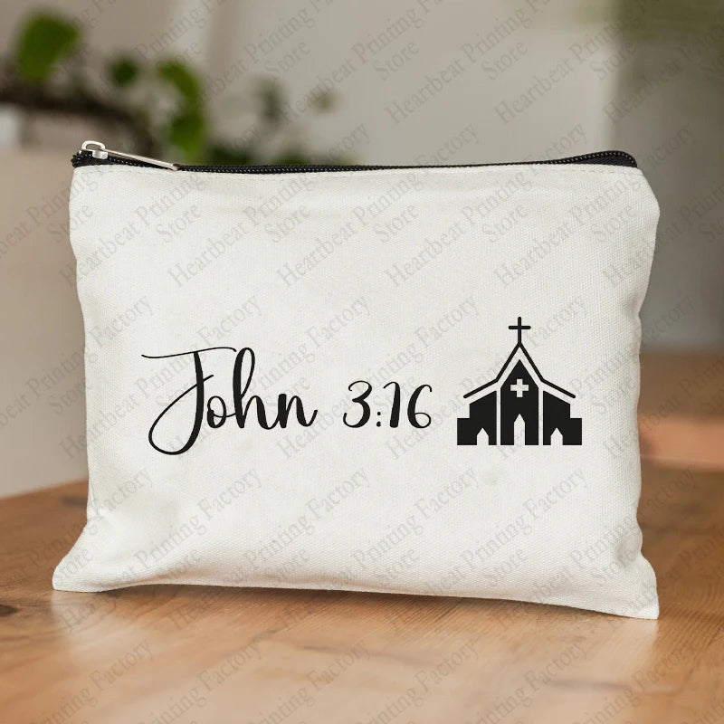 Be The Light Pattern Religious Gifts Church Canvas Make Up Bag God Illustration Cosmetics Pouch Christian Gifts for Women Wallet