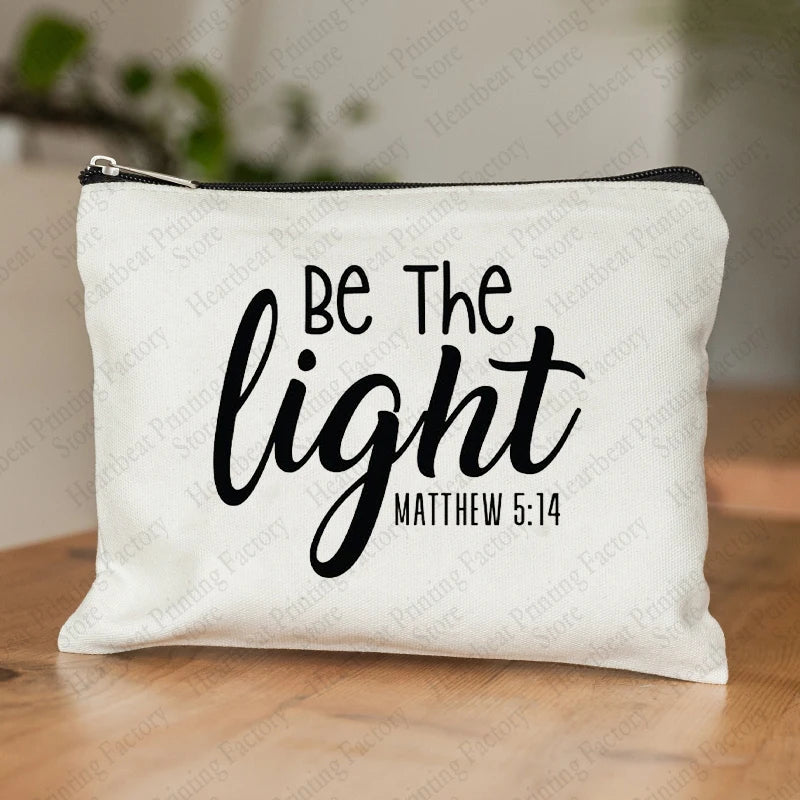 Be The Light Pattern Religious Gifts Church Canvas Make Up Bag God Illustration Cosmetics Pouch Christian Gifts for Women Wallet