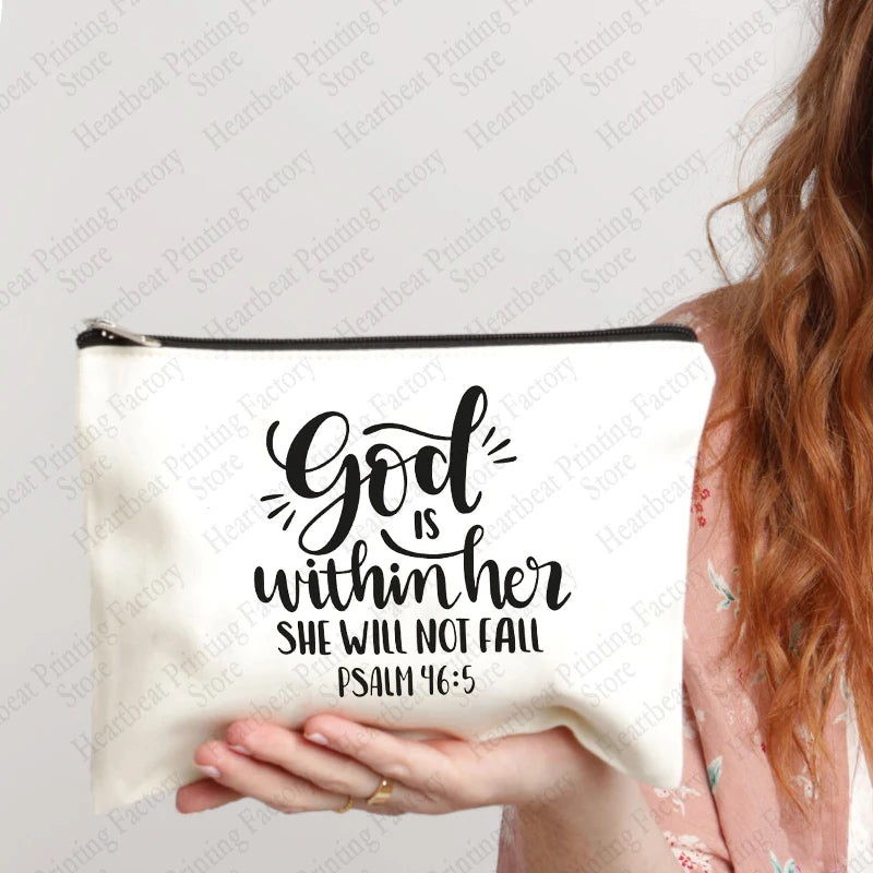 Be The Light Pattern Religious Gifts Church Canvas Make Up Bag God Illustration Cosmetics Pouch Christian Gifts for Women Wallet