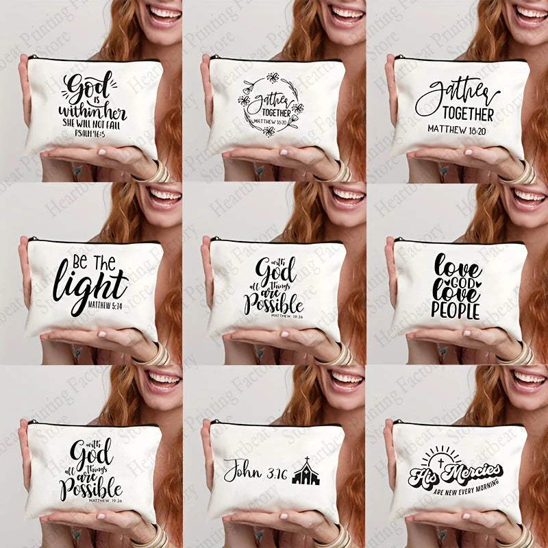 Be The Light Pattern Religious Gifts Church Canvas Make Up Bag God Illustration Cosmetics Pouch Christian Gifts for Women Wallet